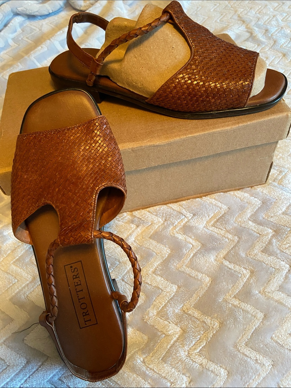 Trotters Cognac Woven Leather Slingback Sandals